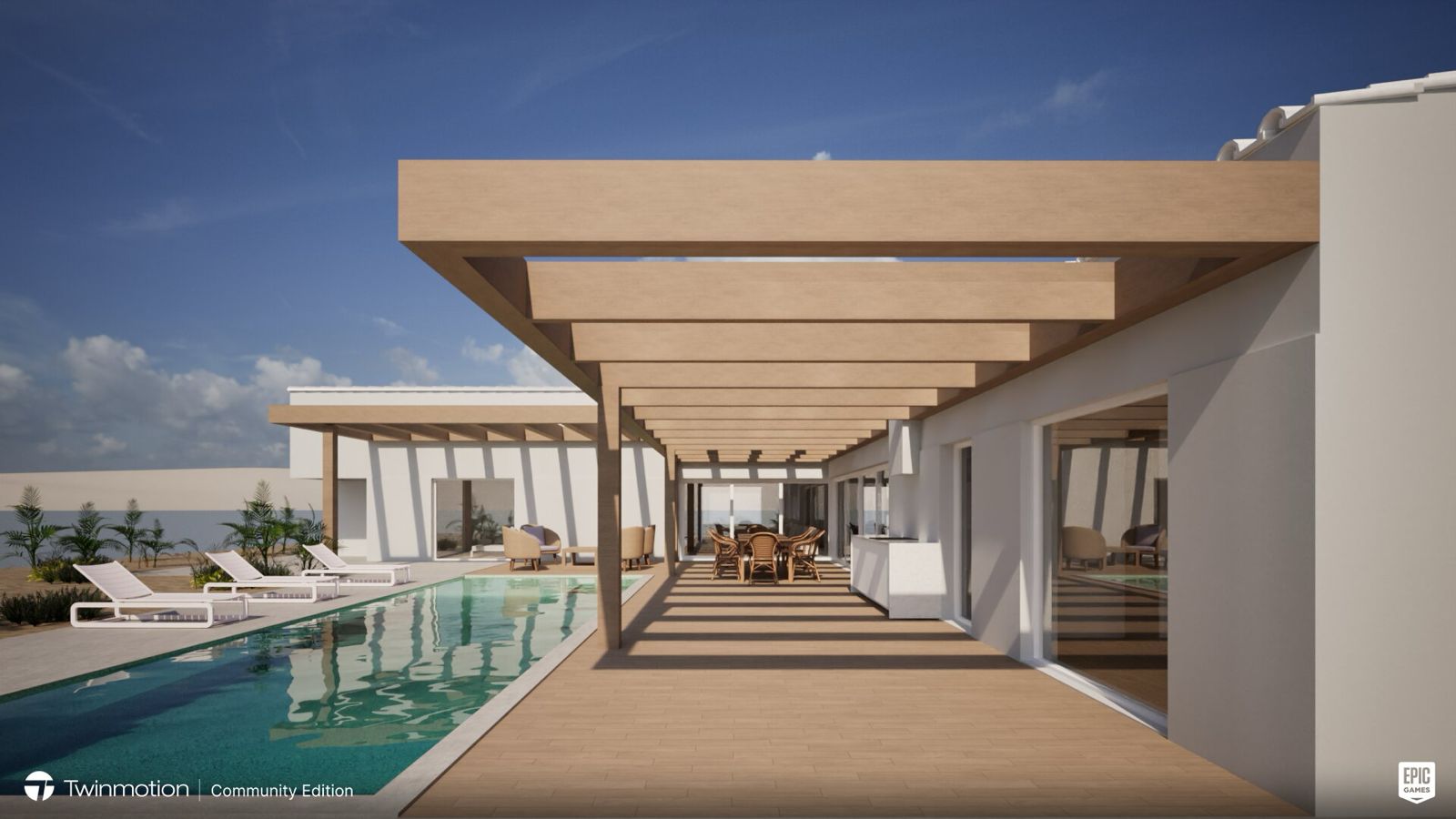 Pergola et piscine - Rendu 3D