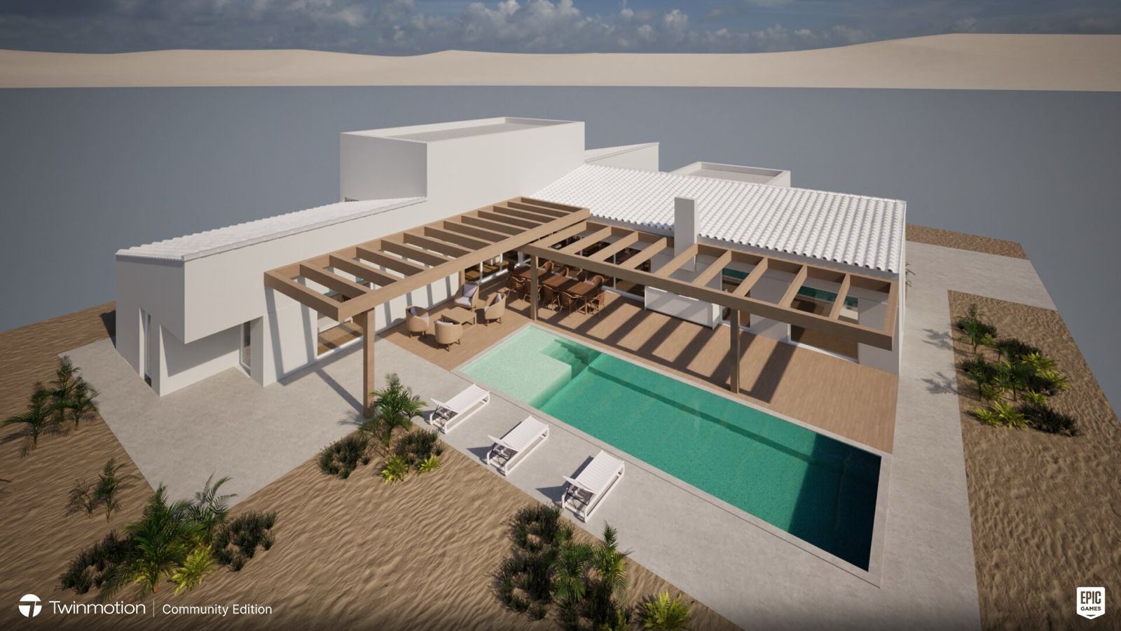 Vue aérienne villa - Rendu 3D